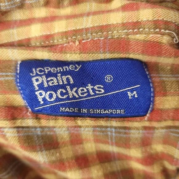 JC Penney Plain Pockets Plaid Shirt Vintage 80s Button Down Mens Size Small - Picture 4 of 5